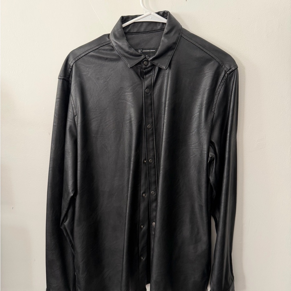 INC International Concepts Black Faux Leather Shirt